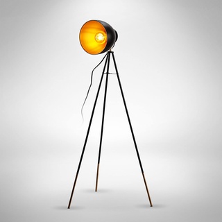 B.K.Licht - Stehlampe Vintage mit Fußtaster, schwenkbar, E27 Fassung, max. 40 Watt, Leselampe, Deko Wohnzimmer, Lampe, Deckenfluter, Standleuchte, Wohnzimmerlampe, Industrial, 59x136 cm, Schwarz-Gold