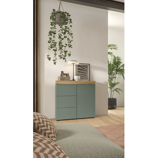 Kommode OTTO HOME "MAMBO, Breite 77cm, 1 Tür, 3 Schubkästen, push-2-open", smoke grün, wotan eiche nachbildung, B:77cm H:80cm T:37cm, FSC-zertifizierter Holzwerkstoff, Sideboards, Kommode, Kommode, Anrichte, Wohnzimmer, Schlafzimmer