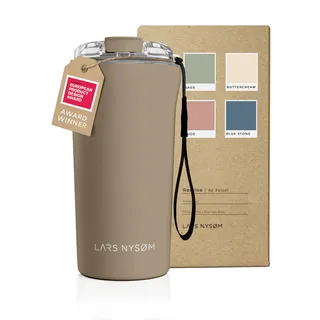 LARS NYSØM Thermo Kaffeebecher to go mit Trageschlaufe & Tritan Deckel | Travel Mug 0,5 Liter mit Isolierung | Auslaufsicherer Edelstahl Thermobecher für Café & Tee (Taupe Brown, 500ml)