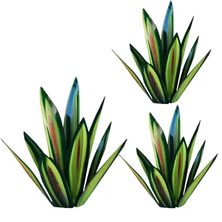 Samnuerly 3 Stück DIY Metall Agave Pflanze Sculpture 65cm Tequila Rustikale Skulptur Yard Kunstdekoration Orament, Grün Garten Pflanze Ornament