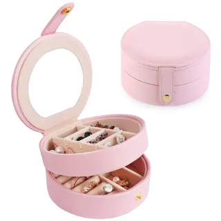 Baomasir Schmuck Aufbewahrungsbox Schmuckkästchen Schmucklade tragbare Leder mehrschichtige kleine Schmuckschatulle, Pink