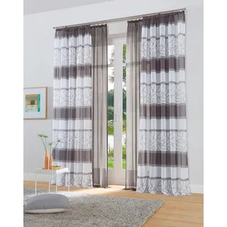 MY HOME Gardine »Napala« Kräuselband 2 Stk. tlg. Vorhang, 2-er Set, Fertiggardine, transparent, Querstreifen, grau