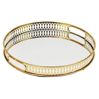 Rundes Spiegeltablett - Dekoratives Aufbewahrungstablett - Glas mit Spiegelfläche - Für Schmuck, Parfum & Kosmetik - Bad, Schlafzimmer, Wohnzimmer - Gold - Gold
