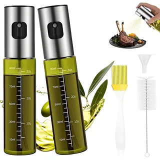 Ölsprüher für Kochen,2 Stuck UV-Schutz Glas Öl Sprühflasche,100% BPA frei Ölsprüher für Speiseöl,Küche Ölsprühflasche für Heißluftfritteuse,Oil Sprayer mit Skala & Trichter, Ölspray für Essig & ÖI