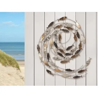 GILDE Metallbilder Wanddeko Bilder Metall – moderne Wanddekoration Wohnzimmer – Wandbild 3D Metallbild Wand Deko Fischschwarm Wall Decoration 60 x 71 cm Silber Gold Anthrazit