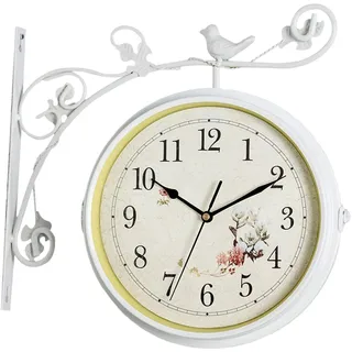 Sharplace Doppelseitige Wanduhr, Geräuschlos Drehbar, 10 Zoll, Rund, Innendekoration für Zuhause, Garten, Balkon, Schlafzimmer, Weiß