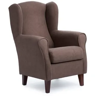 Sillonea - Ohrensessel Rom, Kleiner Sessel für Wohnzimmer, Lesesessel, ideal zum Fernsehen/Lesen, Maße: 100 x 74 x 77 cm, Bezug mit schmutzabweisendem Stoff, Braun, Walnuss