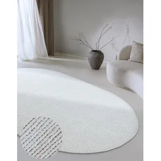 Villeroy & Boch Wollteppich Francois Oval Läufer, Handgewebt & Natürlich - Boho Teppich Wolle Wohnzimmer, Schlafzimmer, Esszimmer, Flur, Küche – Natur Weiß, 160x230cm