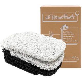 myHomeBody Seifenhalter, Seifenhebepads für Seifenschale, mehrfach gewebt, effizienter Seifenhalter für die Dusche, 6-teiliges Set - 3 Schwarz, 3 Weiß