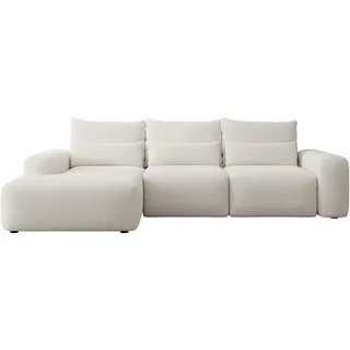 Selsey Carnos – Ecksofa mit Schlaffunktion, Lendenkissen, wasserabweisendem Chenille, Creme, links - Creme