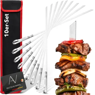 AVANA Grillspieße aus Edelstahl 10 Stück Wiederverwendbar Schaschlikschpieße 43cm Grill Kebap Schampura Fleischspieße lange Spieße für Fleisch & Gemüse