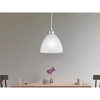 Pendelleuchte DALLAS 1 flammig Glasschirm in Weiß Ø 20cm - Weiß, Silber