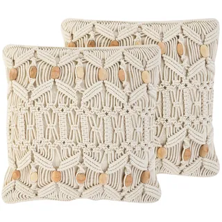 BELIANI Dekokissen 2er Set Beige Baumwolle 45 x 45 cm Strickmuster Boho-Stil Wohnzimmer Salon Schlafzimmer - Beige