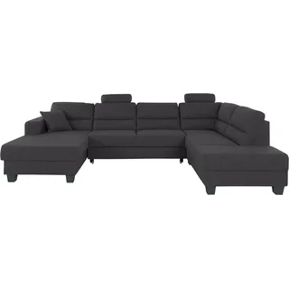 TRENDMANUFAKTUR Wohnlandschaft »Chamber, U-Form« inklusive zwei Kopfstützen, wahlweise mit Bettfunktion, schwarz