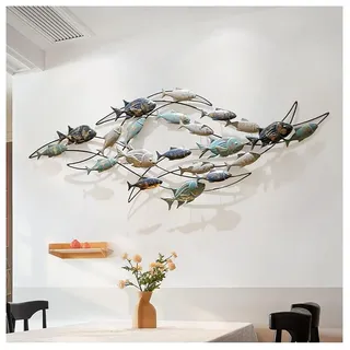 FLYUFO Metall Wanddeko - Fisch Wandkunst, Metall Wandobjekt Kreise, Metallbild 3D, Fischform Metallwanddekoration für Schlafzimmer, Wohnzimmer, Hausgarten