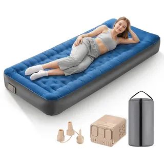 Einzel-Luftmatratze , Camping Isomatte Schnellaufblasend mit abnehmbarer Pumpe & integriertem Kissen, TPU Luftbett Auslaufsicher & Kompakt Gästebett für Zuhause, Camping & Reisen, bis 300kg Belastbar