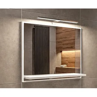 hajduk furniture Badspiegel mit Beleuchtung Weiß H:50 x B:60 cm - Bathroom Mirror IP44 - Badezimmer Spiegel Rechteckig mit Ablage und LED 4000K - Wandspiegel mit Regal - Weiß