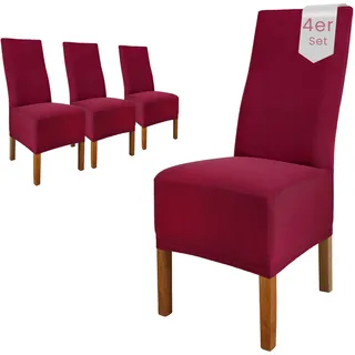 Scheffler Home Stuhlhussen Emma Bordeaux 4er Set aus Jersey Baumwolle – Elastische Stuhlbezüge für Hochlehner und Polsterstühle, waschbar und formstabil, Oeko-TEX Zertifiziert