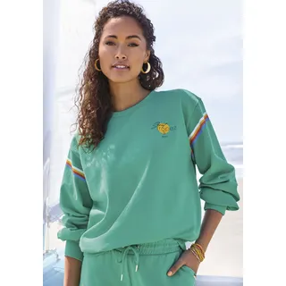 Sweatshirt BENCH. LOUNGEWEAR, Damen, Gr. 36/38, grün (aqua), Sweatware, Obermaterial: 60% Baumwolle, 40% Polyester, bedruckt, unifarben, bequem hüftlang, Rundhals, weit Rippbündchen, Sweatshirts Sweatshirt, mit modischen Druck Details, Loungewear