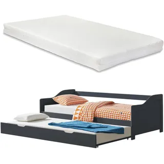 [en.casa] Tandembett 2x 90x200cm Dunkelgrau , Textil , Kiefer , 90x200 cm , Babymöbel & Kindermöbel, Kinderzimmer & Jugendzimmer, Kinderbetten