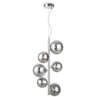 Maytoni Pendelleuchte , Grau, Chromfarben , Metall, Glas , Kugel , 170 cm , Ce , beliebig kürzbar, gleichmäßige Lichtverteilung , Lampen & Leuchten, Innenbeleuchtung, Hängeleuchten, Pendelleuchten