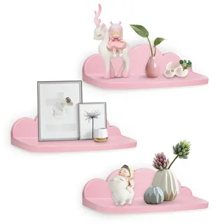Pyjacos Plastik Wandregal Schweberegal 3er Set Wall Shelf hängend kreativ für Schlafzimmer Wohnzimmer Küche und Flur Wolken wandbrett Kleine Größe,Wolken,45cm,Plastik,rosa-L