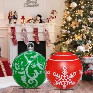 KAHEIGN 2Pcs Aufblasbare Weihnachtskugeln, 60cm Groß Weihnachtskugeln Outdoor Aufblasbar PVC Weihnachten Dekokugeln Weihnachtsbälle, Weihnachtsdekoration für den Innen- und Außenbereich