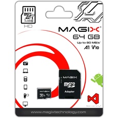 Magix MicroSD Speicherkarte HD Series Klasse10 V10 + SD Adapter bis zu 80 MB/s (64GB)