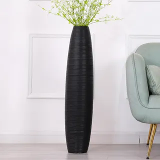 Leewadee Große Bodenvase Für Pampasgras Und Blumen, 85 cm hoch, Schwarz, Resin