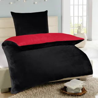 Wende-Bettwäsche Cashmere Touch - Wolkenschloss ( 135x200cm / 80x80cm ) Rot - Schwarz - Rot, Schwarz