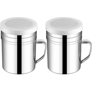 2 Stück Mehlstreuer Kakaostreuer Pulverstreuer Puderzuckerstreuer,Staubzuckerstreuer,Edelstahl mit Streuer Deckel,für Griff Shaker aus Cappuccino,Edelstahl-Pulverstreuer Feiner Frischhaltedeckel