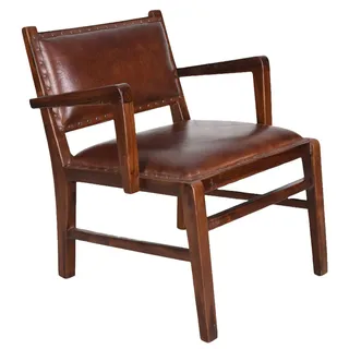 Lederstuhl Armlehnstuhl Teak Holzstuhl Lederbezug Esszimmerstuhl Holz Stuhl