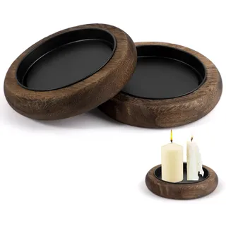 Kerzenteller, 2 Stück Holz Kerzenhalter für Stumpenkerzen, Kerzenuntersetzer Tablett, 8 cm Durchmesser Runde Untersetzer für Kerzen, Wood Candle Holder für Taufkerzen