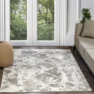 Livabliss Harstad Vintage Teppich groß - Orientalischer Teppich Wohnzimmer 120x170 cm, Esszimmer, Schlafzimmer - Boho Teppich, Kurzflor Teppich für einfache Pflege - Muster Teppich, Weiß, Beige, Grau