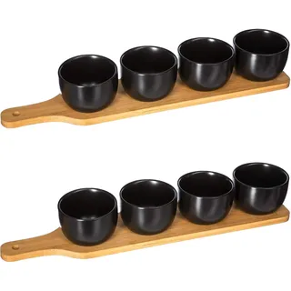 2 x 5-teiliges Set Schwarz mit Bambus- und Gläsern aus Steingut