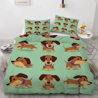 Bettwäsche-Set Dackel 200x200 cm 3-teilig Mikrofaser mit Reißverschluss 3D Motiv