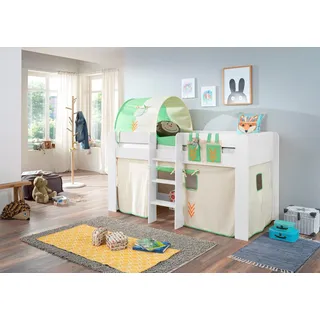 RELITA Hochbett Andi 90 x 200 cm Buche massiv weiß beige-grün