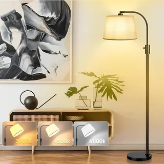 Stehlampe Wohnzimmer Schwarz Led Dimmbar Bogenlampe Modern Lampenschirm Stehleuchte Mit Fußschalter 12W Stehlampen Leselampe Für Schlafzimmer Büro - Schwarz