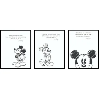 BigWig Prints Mickey Mouse Schlafzimmer Dekor – Mickey Mouse Zitate, Mickey Mouse Wanddekoration, Mickey Mouse Poster, Vintage Mickey Mouse Drucke – 3 Stück (20,3 x 25,4 cm), ungerahmt