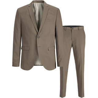 Anzug JACK & JONES "JPRFRANCO Extra schmal, pflegeleicht, stilvoll mit fallendem Revers", Herren, Gr. 46, N-Gr, beige (morel), Web, Obermaterial: 78% Polyester, 17% Viskose, 5% Elasthan, unifarben, slim fit, Anzüge Anzug, Materialmix aus Polyester, Viskose und Elasthan