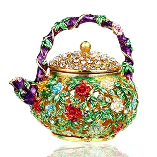 YU FENG Mini-Teekanne, Schmuckkästchen, aufklappbar, für Mädchen, Ringhalter, handgefertigt, mit Schale verziert (Teekanne)