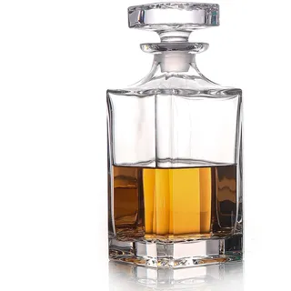 Glasdekanter mit luftdichtem geometrischem Stopfen – Whiskey-Dekanter für Wein, Bourbon, Brandy, Likör, Saft, Wasser, Mundspülung, italienisches Bleiglas (768 ml)