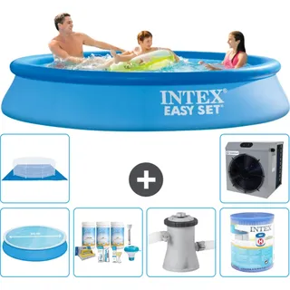 Intex runder aufblasbarer Easy Set-Pool – 305 x 61 cm – Blau – im Lieferumfang enthalten Sonnensegel - Wartungspaket - Filterpumpe für Schwimmbad - Filter - Bodenplane - Wärmepumpe