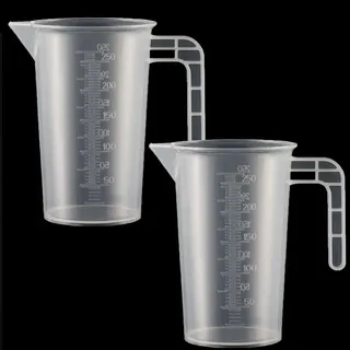 2 Stück Messbecher Kunststoff Set Mit Griff und Gramm Skala 250ml, Hitzebeständig Präzisions Messbecher für Waschmittel, Küche, Labor, die Autopflege feine Skala Lebensmittelecht 0.25L (Transparent)