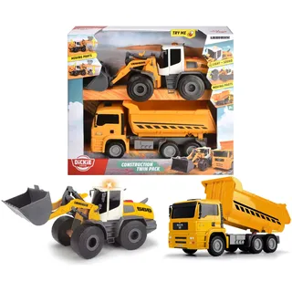 Spielzeug-Baumaschine DICKIE TOYS "Construction Twin Pack", gelb, Spielzeugfahrzeuge, KinderT:30cm, Kunststoff, Spielzeug-Baumaschine, mit Licht und Sound, T:30cm
