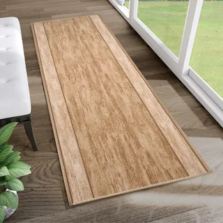 TAPISO Anti Rutsch Teppich Läufer rutschfest Brücke Meterware Modern Braun Meliert Streifen Design Flur Küche Wohnzimmer Diele 67 x 220 cm
