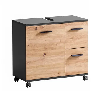 Schildmeyer Palermo Waschbeckenunterschrank 157635, Anthrazit/Artisan Eiche Dekor, 65,1 x 32,0 x 60,0 cm