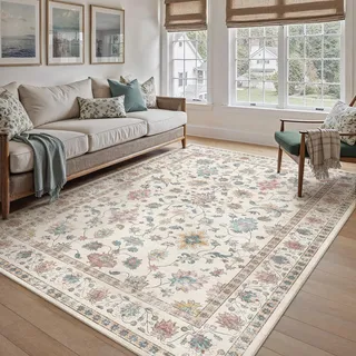 PureCozy Waschbarer Teppich 160x230cm Wohnzimmer Blumenmuster kurzflor rutschfest Weich Bumen Boho Vintage Teppiche für Schlafzimmer Küchen Esszimmer Bedroom Living Room, Multicolore