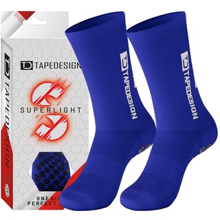 TAPEDESIGN - "Superlight" - 1 Paar Rutschfeste, ultraleichte Fußballsocken Blau mit gummierten Noppen (Unisex) - Sport-Socken mit Grip für Damen & Herren - Anti-Rutsch Fussball-Socken atmungsaktiv