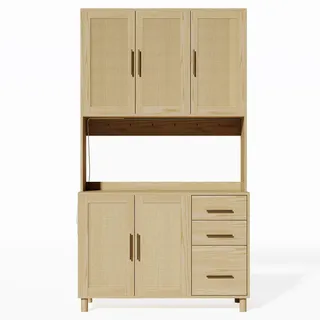 Urban Meuble Küchenschrank in Holz- und Rattanoptik mit LED Holzfarbe , Holzwerkstoff , Rechteckig , 40x183x100 cm , Küchen, Küchenmöbel, Küchenschränke, Geräteumbauschränke